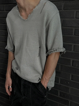 [S/S] Vacance damage v neck half knit(3color)