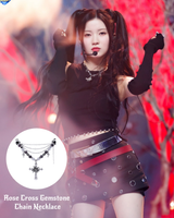 [TWICE MOMO, BABY MONSTER ASA ,(G)I-DLE MINNIE Pick] Rose Cross Gemstone Chain Necklace  
