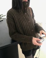 Luon Wool High-Neck Loose Cardigan