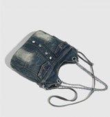 denim pocket chain cross shoulder bag