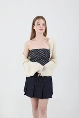 Denim Ribbon Crop Top Dark Blue