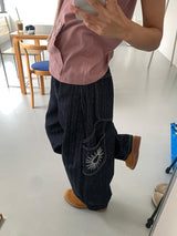 HERRINGBONE NONFADE BALLOON JEANS