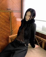 Tmin Ribbed-hem Buckle High-neck Fur-lined Short Mustang Jacket