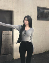 [BELLIDE MADE] River, Vネックスリムベーシックロングスリーブニットウェア