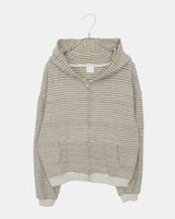 Bima Stripe Pocket Loose-Fit Long Sleeve Hoodie Zip-Up