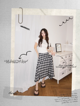 Black Checkered Unbalanced Long Skirt