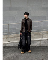 Kale Panel High-Neck Leather Jacket