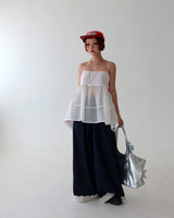 double ribbon jacquard bustier long blouse
