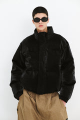 COMFY SHORT PADDING JUMPER SHINY LEATHER BLACK