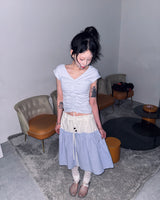 (2color) Bead Ball Shirring Cap Sleeve Tee