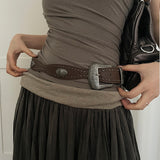 American Retro Silver Leather Belt