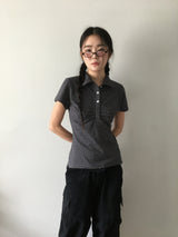Shirring Dot Collar T-Shirt (3color)