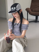 Seby Stripe Diagonal Off-Shoulder T-Shirt