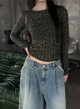シースルーレオパードスリムニットスリーブ(3color)