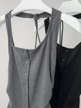 Single buckle ホルターネックレースアップノースリーブ Tシャツ