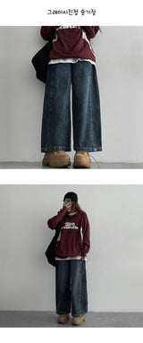 [3-tier length][S–3XL] ケッジウォッシングインシジョンサイドタックワイドデニムパンツ (4 colors)