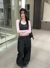 26SS★ [MADE/Non-Fade] フロント2ボタンステッチワイド生デニムパンツ