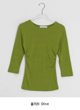 Onepie U-neck/V-neck Side Shirring Three Quarter Sleeve Tee