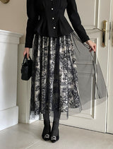 Dimu Toile Pattern Banding Lace Tulle Skirt
