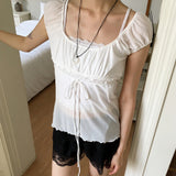Psyche strap off-shoulder puffed blouse
