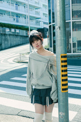 offshoulder ribbon hoodie(gray)
