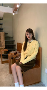 Yellow Twisted Button Round Cardigan
