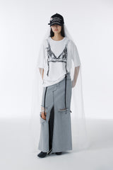 DAMAGED LONG DENIM SKIRT (GRAY)