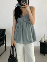 Letty Shirred Ribbon Sleeveless Blouse