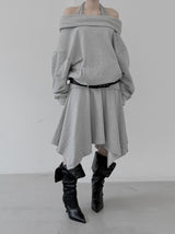 Enri cowl neck hood off-shoulder sweatshirt