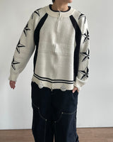 Star-printed Knitwear Zip-Up