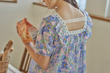 ULLALA PAJAMA Blooming Short-sleeve Two-piece Blue Purple[24146WTSSN]