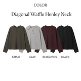 DIAGONAL WAFFLE HENLEY NECK
