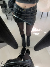 リダービンテージツーバックルラップレザーショートパンツ