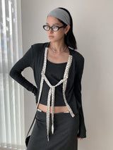 Fake two-piece dot lace-up long-sleeved shirt