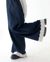 Lace Dark Denim Banded Waist Wide Pants