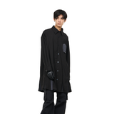 RELABEL ニッチデザインプリーツスプライシングコントラストカラーファブリックロングシャツファッションブランドシャツ