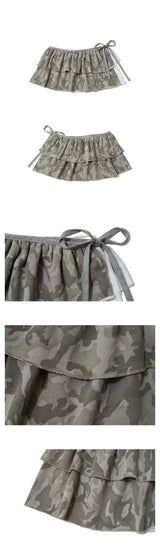 CAMO LAYERED WRAP SHORT SKIRT - KHAKI