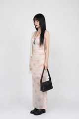PINK BLOSSOM MESH-OVERLAY FLORAL DRESS