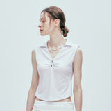 iron bar shirring collar sleeveless white
