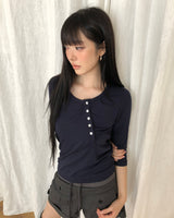 Wipeun Shirred 7-Sleeve T-Shirt