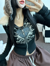 FUR🤎🧸CROPPED HALF PRINTING JUMPER ZIP UP🩶🖤2COLOR