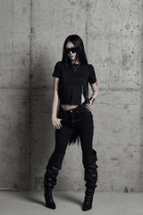 [label] sculptural Jersey zipper top BLACK