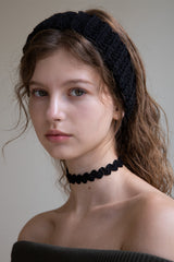 Wool blend knit ear warmer and hairband (Black)