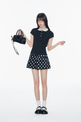ポルカドット柄ショートプリーツスカート
