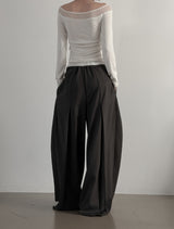 Ribbed Color Matching Layered Pintuck Boat Neck Tee