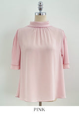 Netel Half-Neck Shirring Short Sleeve Blouse