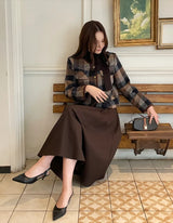 LT Round-Neck Color Matching Check Tweed Jacket