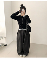ロミ バックポケット サイド ピンタック ヘム ストリング コットン ワイド パンツ