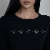 C スクエア スタッズ スリムフィット Tシャツ ブラック