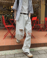 White Vintage Damaged Pants